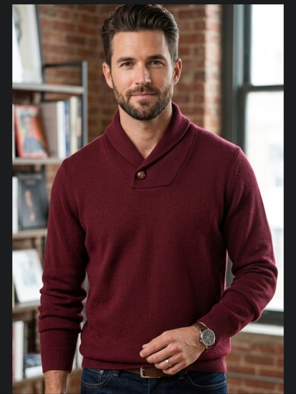 NWT Men's Shawl Collar Thick Cotton Sweater Macys Taso Elba Dark Red M